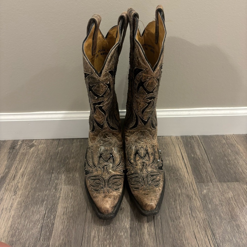 Brown and Black Sequin Corral Boots